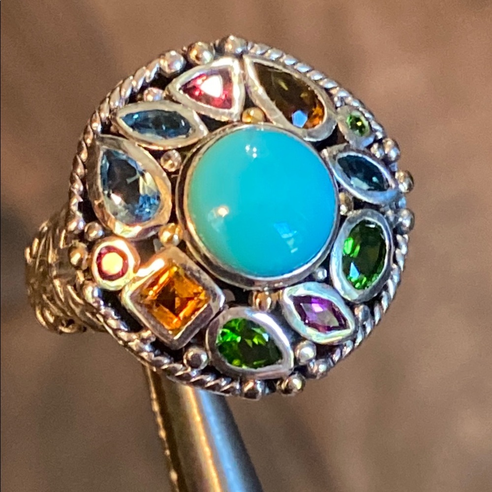 Artisan Turquoise and Multi-gemstone Ring - Picture 4 of 14